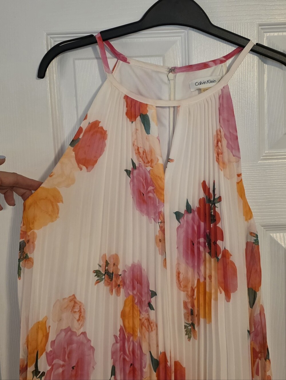 Calvin Klein White Floral Pleated Halter Dress
